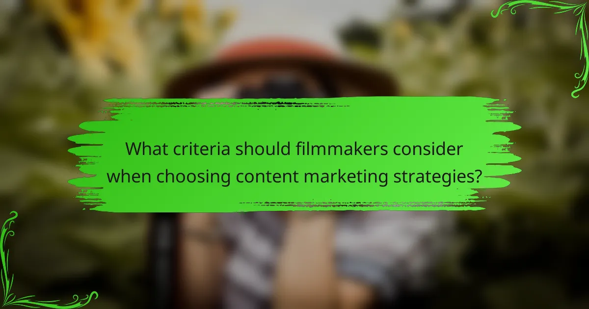 What criteria should filmmakers consider when choosing content marketing strategies?